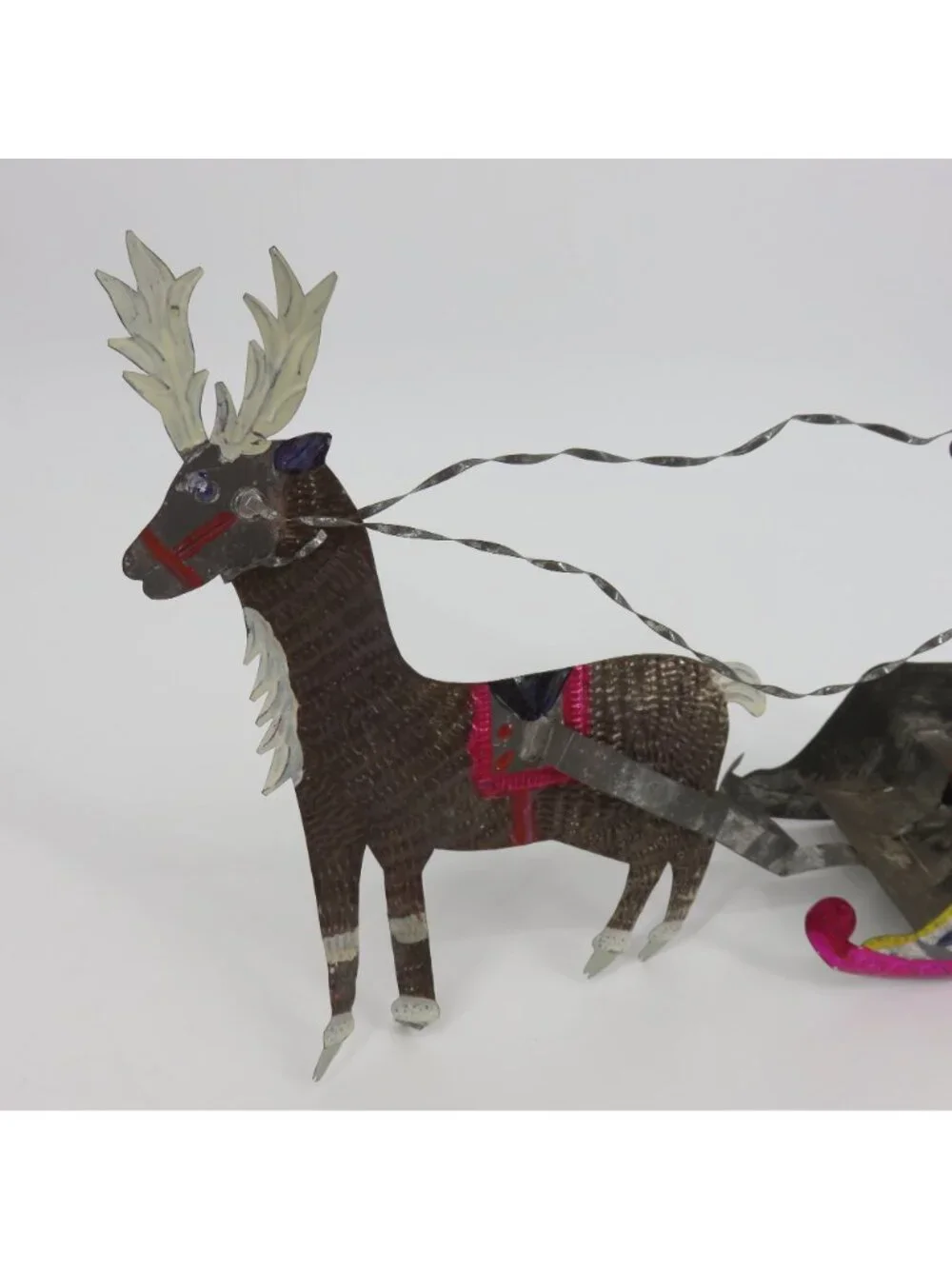 VTG Folk Art Santa Sleigh Reindeer Punched Punch Tin Christmas Holiday Mexico